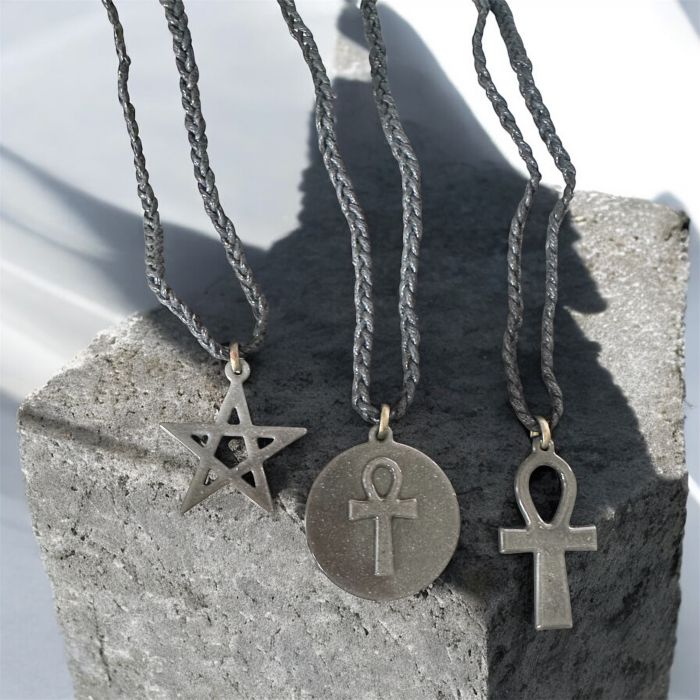 Kalın Örgü Epoksi Kolye Pentagram Ankh