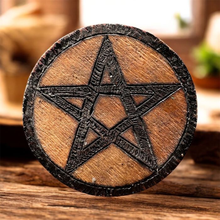 Mini Ahşap Plaka 8 cm Pentagram